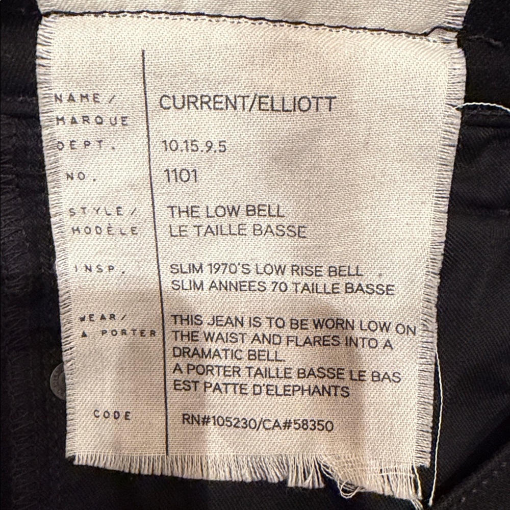 Current/Elliott "The Low Bell" Flare Jeans - Jet Black - Size 28 - Picture 7 of 8